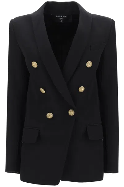 Shop Balmain Double-breasted Jacket With Shaped Cut Women In Multicolor