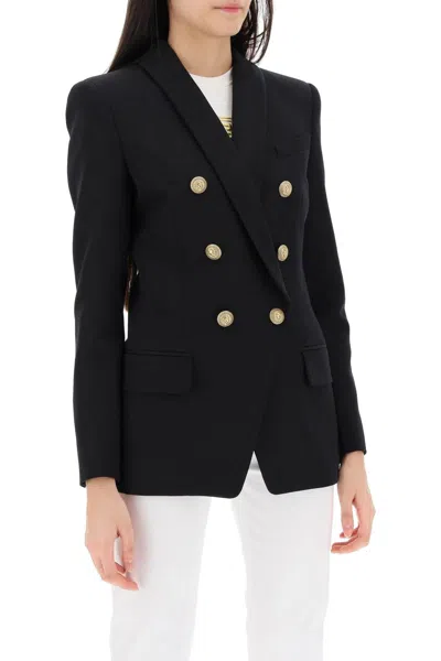 Shop Balmain Double-breasted Jacket With Shaped Cut Women In Multicolor
