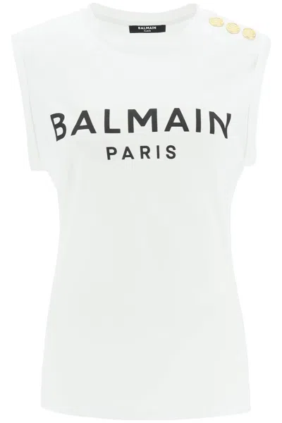 Shop Balmain Logo Top With Embossed Buttons Women In Multicolor