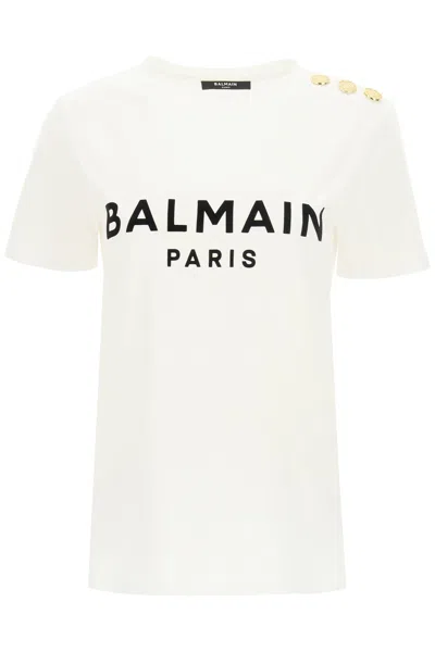 Shop Balmain T-shirt With Logo Print And Embossed Buttons Women In Multicolor