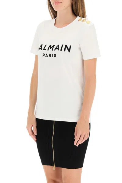 Shop Balmain T-shirt With Logo Print And Embossed Buttons Women In Multicolor