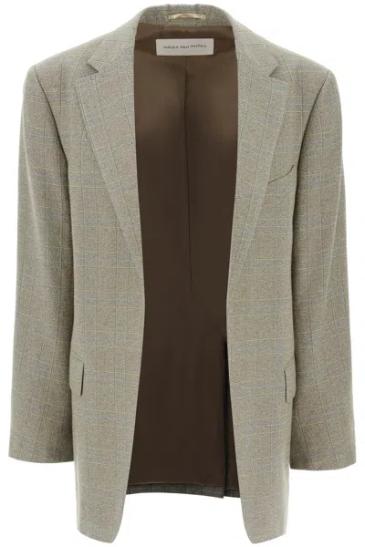 Shop Dries Van Noten "checked Cotton Blend Blazer With Square Women In Multicolor