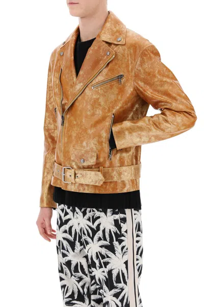 Shop Palm Angels Pa City Biker Jacket In Laminated Leather Men In Multicolor