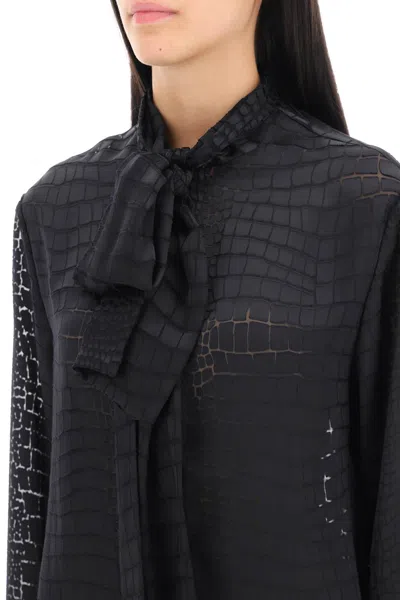 Shop Versace Crocodile Effect Tie-neck Shirt Women In Black