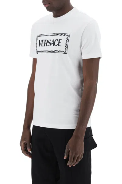 Shop Versace Embroidered Logo T-shirt Men In Multicolor