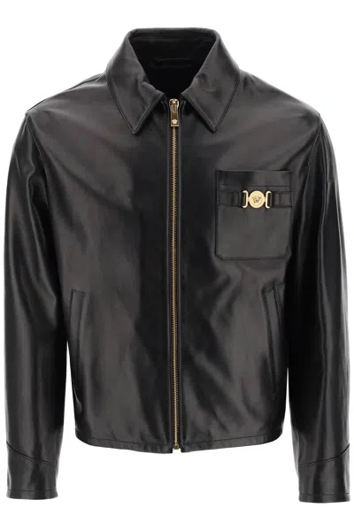 Shop Versace Leather Blouse Jacket Men In Black