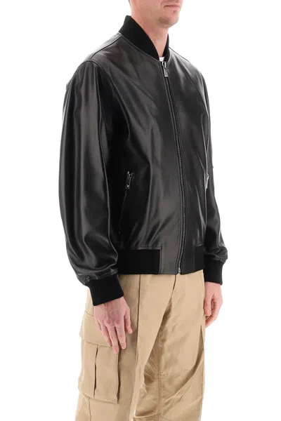 Shop Versace Leather Bomber Jacket Men In Black