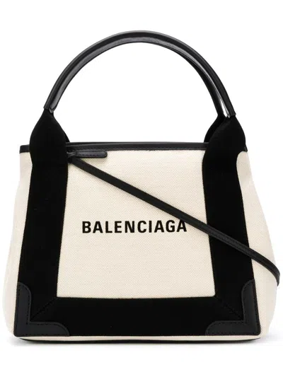 Shop Balenciaga Navy Cabas Xs Tote Bag In White