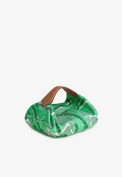 Pre-owned Hermes Balusoie Bag In Vert Comics La Promenade Du Matin Bandana Silk Print And Naturel Hunter With Palladi