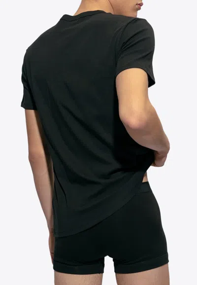 Tom Ford Black Stretch Cotton Crew Neck T-shirt In Black