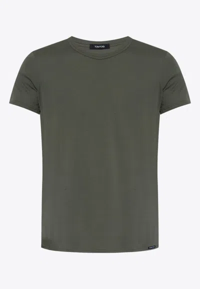 Shop Tom Ford Basic Crewneck T-shirt In Khaki