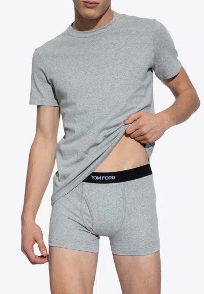 Tom Ford Crew Neck Short Sleeve T-shirt With Tonal Stitching In Gray