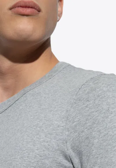 Tom Ford Crew Neck Short Sleeve T-shirt With Tonal Stitching In Gray