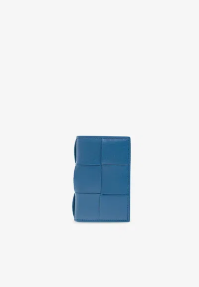 Shop Bottega Veneta Cassette Flap Cardholder In Intrecciato Leather In Deep Pacific