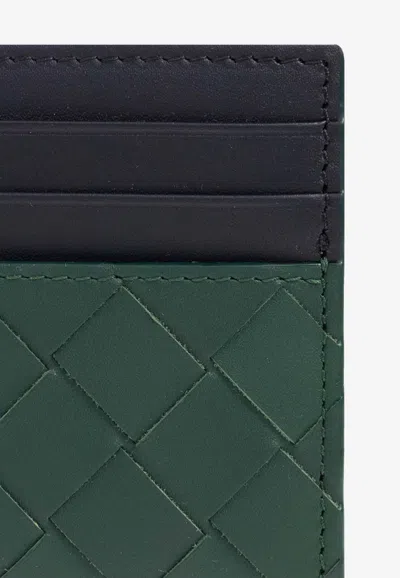 Shop Bottega Veneta Cassette Intrecciato Leather Cardholder In Emerald Green