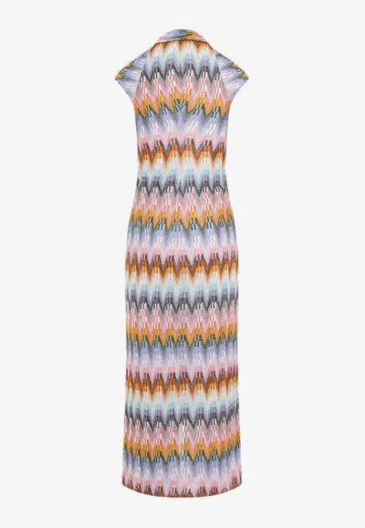 Shop Missoni Chevron Knotted Midi Dress In Multicolor