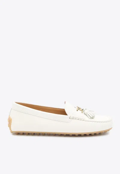 Shop Tod's City Gommino Loafers In White