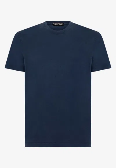 Tom Ford Midnight Blue Crew-neck T-shirt In Lyocell And Cotton In Gold