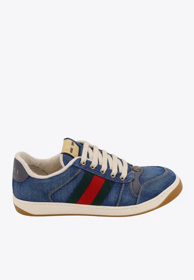 Shop Gucci Classic Denim Screener Sneakers In Blue