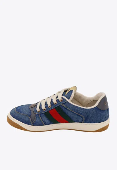 Shop Gucci Classic Denim Screener Sneakers In Blue