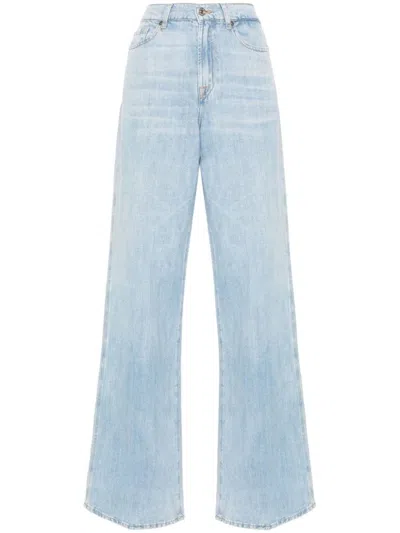 Shop 7 For All Mankind Lotta Wide-leg Linen Jeans In Clear Blue