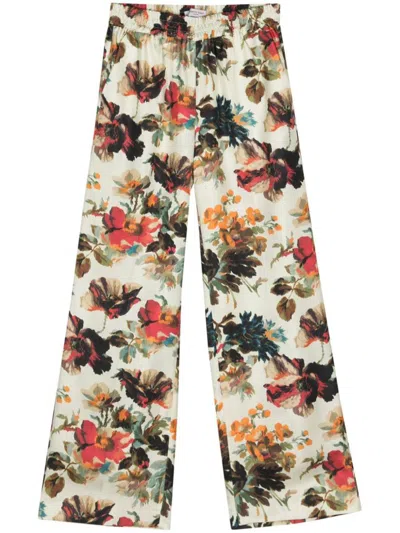 Shop Alberto Biani Printed Silk Wide-leg Trousers In White