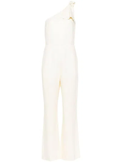 Shop Chloé Linen One Shoulder Jumpsuit In White