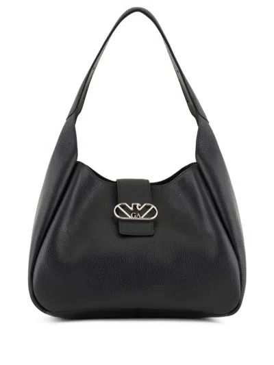 Shop Emporio Armani Leather Medium Hobo Bag In Black