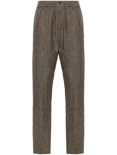 Shop Emporio Armani Linen Trousers In Brown