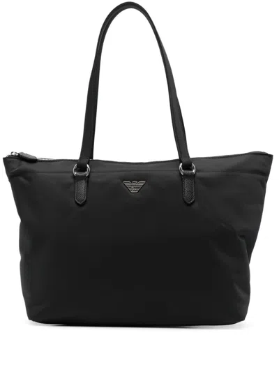 Shop Emporio Armani Logo Nylon Tote Bag In Black
