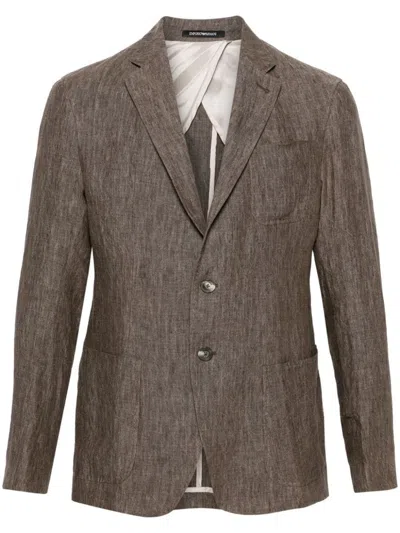 Shop Emporio Armani Single-breasted Blazer Jacket In Brown