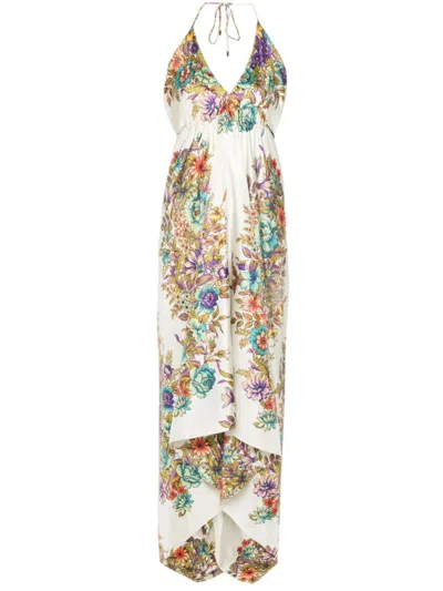 Shop Etro Midi Dress With Floral Print In White