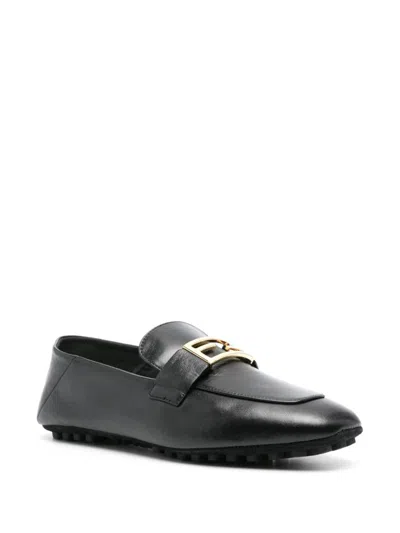 Shop Fendi Baguette Leather Loafers In Black