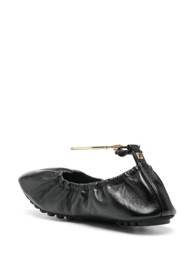 Shop Fendi Filo Leather Ballets In Black