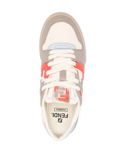 Shop Fendi Match Leather Sneakers In Dove Grey