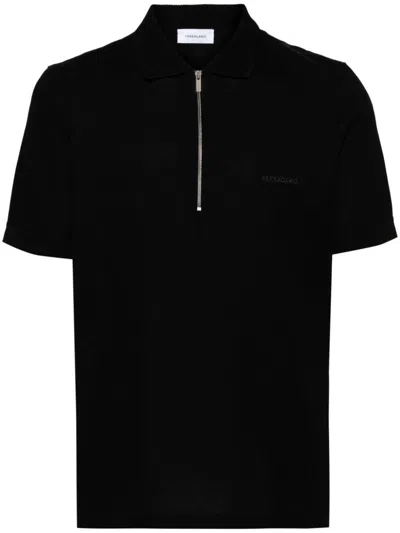 Shop Ferragamo Piquet Cotton Polo Shirt In Black