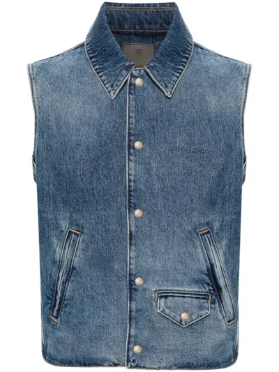 Shop Givenchy Denim Cotton Vest In Blue