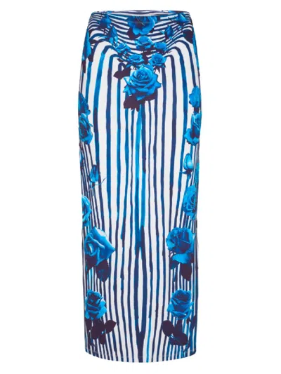 Shop Jean Paul Gaultier "flower Body Morphing" Long Skirt In Blue