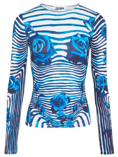 Shop Jean Paul Gaultier "flower Body Morphing" Long Sleeve Top In Blue