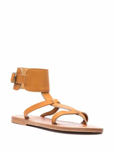 Shop Kjacques K.jacques Caravelle Leather Flat Sandals In Leather Brown