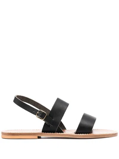 Shop Kjacques K.jacques Barigoule Leather Flat Sandals In Black