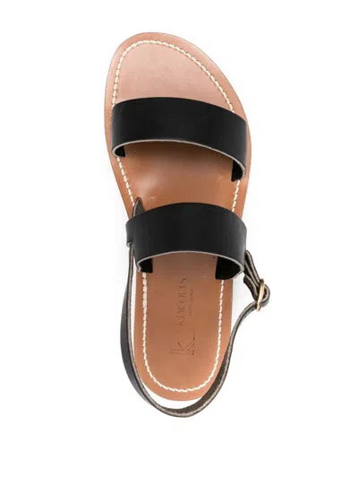 Shop Kjacques K.jacques Barigoule Leather Flat Sandals In Black