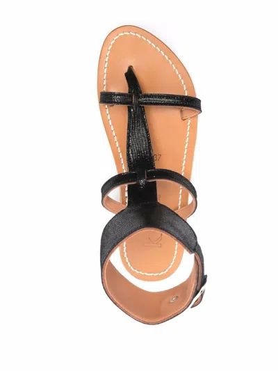 Shop Kjacques K.jacques Caravelle Leather Flat Sandals In Black