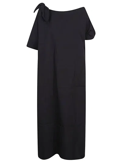 Shop Liviana Conti One-shoulder Cotton Blend Long Dress In Black
