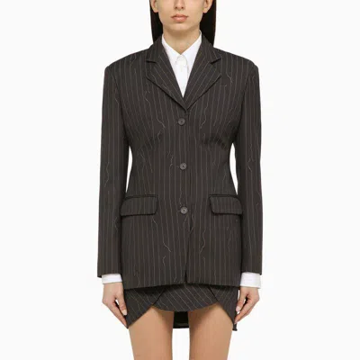 Off-white Grey Single-breasted Pinstripe Jacket In Wool Blend In Gray