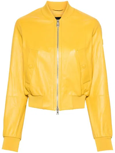 Shop Peuterey Choisya Leather Bomber Jacket In Yellow