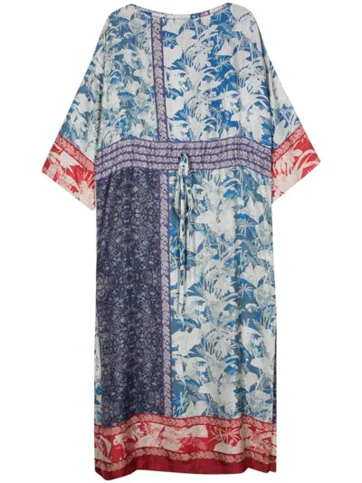 Shop Pierre-louis Mascia Printed Silk Long Dress In Blue