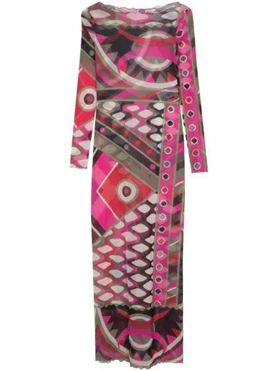 Shop Pucci Printed Tulle Short Dress In Fuchsia