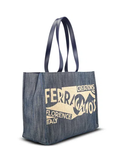 Shop Ferragamo Salvatore  Handbags In Denim/natutal