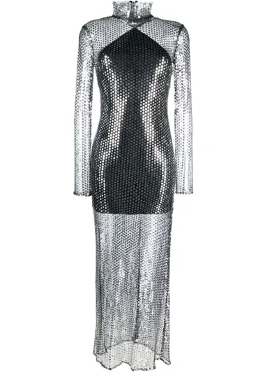 Shop Taller Marmo Tina Transparent  Long Dress With Sequins In Silver
